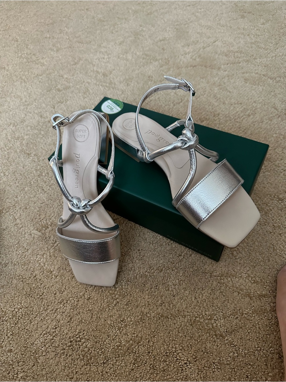 Paul Green Metallic Silver Knot-Strap Sandals